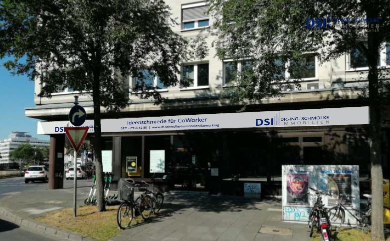 DSI - Au�enansicht mit Werbebanner B�rofl�che K�ln / Altstadt-S�d
