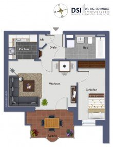 Grundriss Zentral gelegene 2-Zimmer-Wohnung mit Balkon!